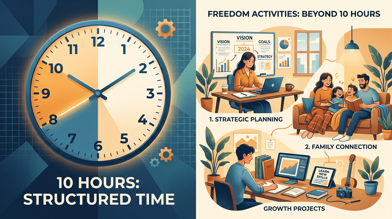 Infographic showing how 10 reclaimed hours per week translate to revenue, strategic work, and personal time